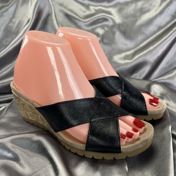 Naturalizer N2 Women's 6M Wedge Sandals Black Criss‎ Cross Espadrille Cork - Picture 1 of 15